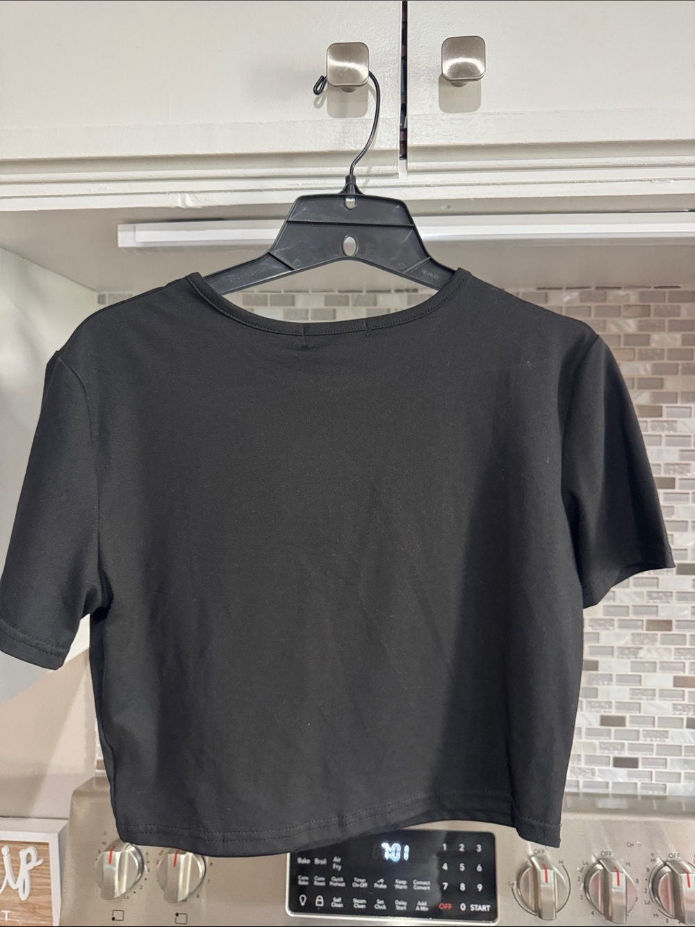AMO Black Crop Tee with Denim Corset Print - Picture 3 of 3